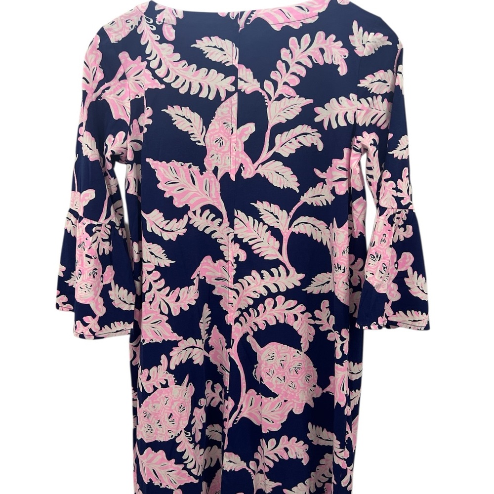 Lilly Pulitzer Dress S Navy Pink Tropical Print Ruffle Sleeve V-Neck Shift Dress - Picture 3 of 7